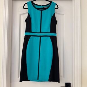 Womens Sz 8 Black Teal 7th Avenue New York & Company Collection Sleeveless Dress